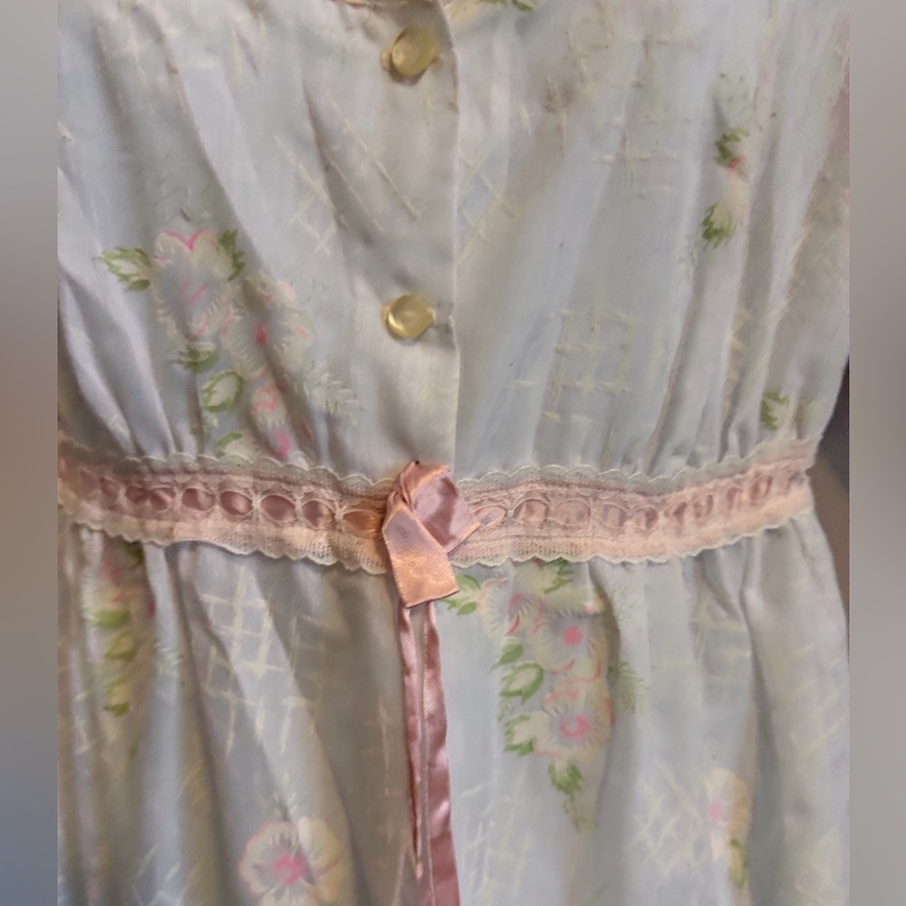 Vintage Floral Lace Trim Empire Waist Maxi Nightgown White prairie Cottagecore M - Picture 3 of 7